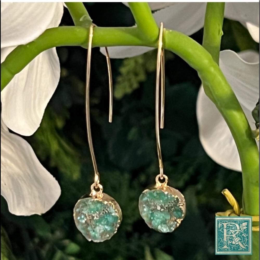 Resin Druzy Style Aquamarine Drop Earrings​